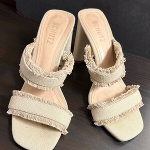 SCHUTZ Women's Tan Fringe Mules